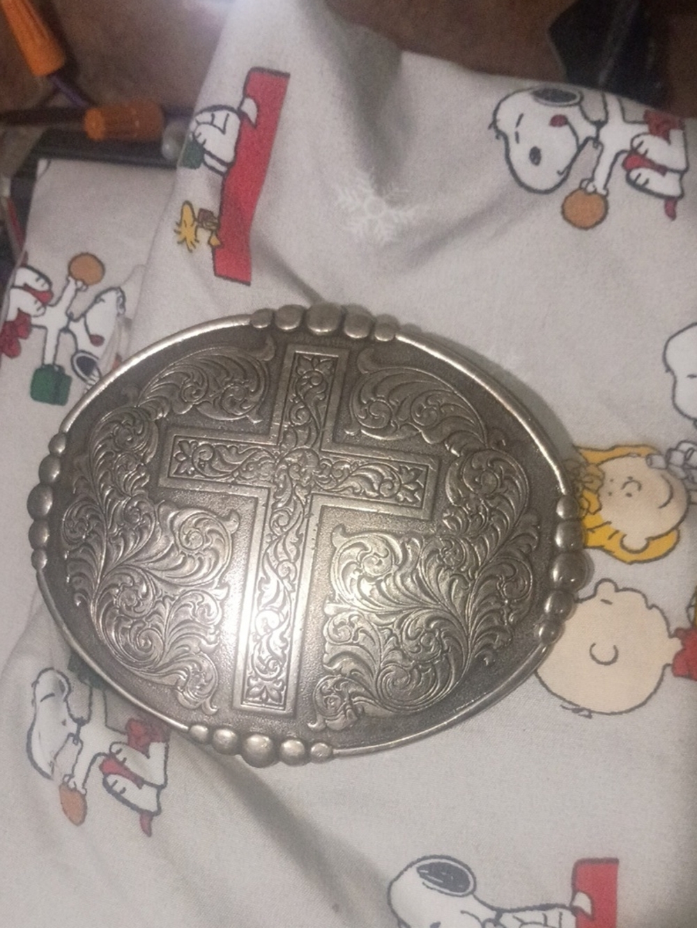 Vintage Crumrine Oversized Western Belt Buckle – Heavy Engraved Floral Scroll Cr